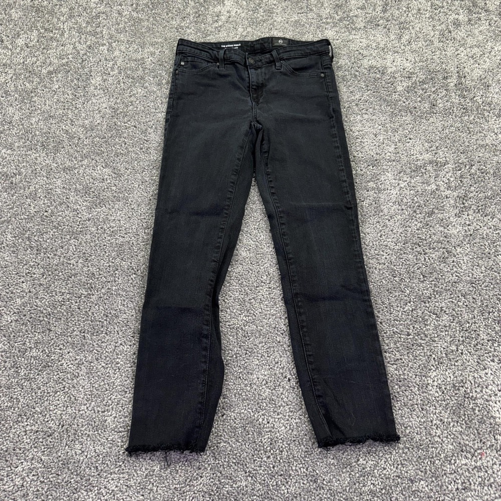 AG Adriano Goldschmied Jeans Womens 25R Black Stevie Ankle Slim Straight Raw Hem